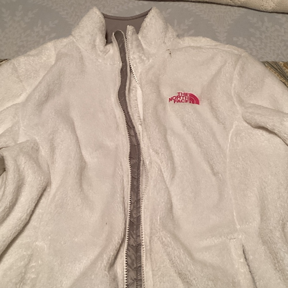 The North Face White and Pink Fleece Jacket